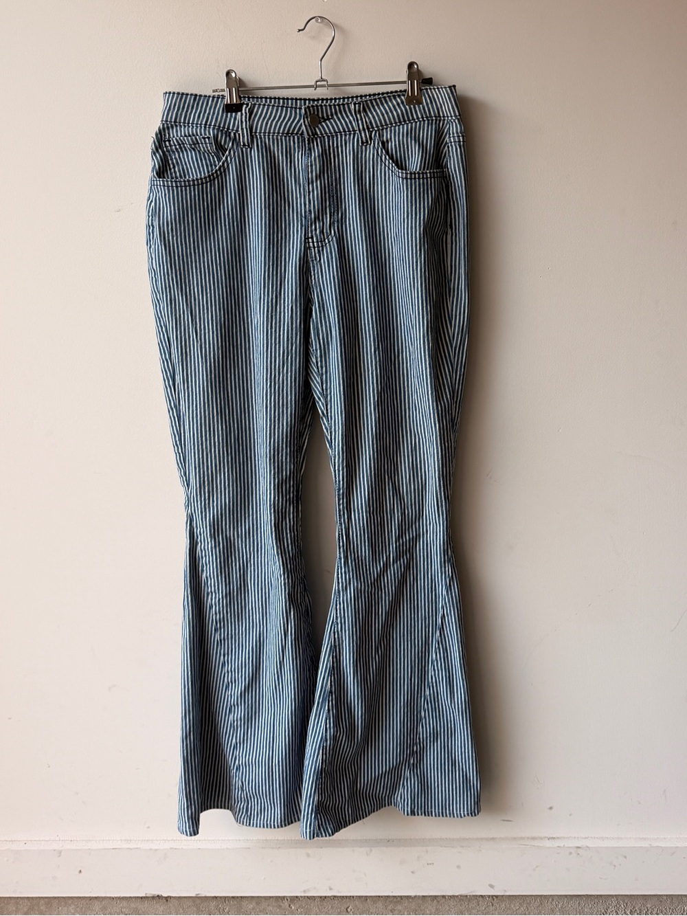 Blue Stripe Flare Jeans - Women